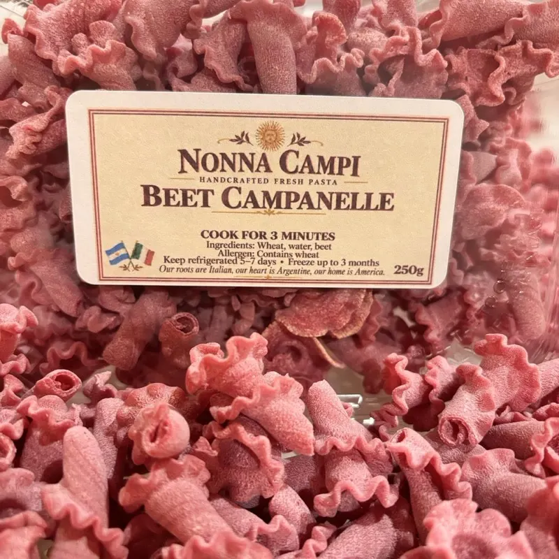 Beet campanelle in a labelled Nonna Campi tub