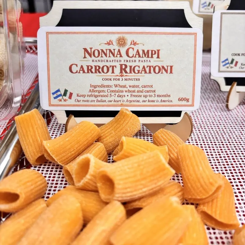 Carrot rigatoni on the display counter